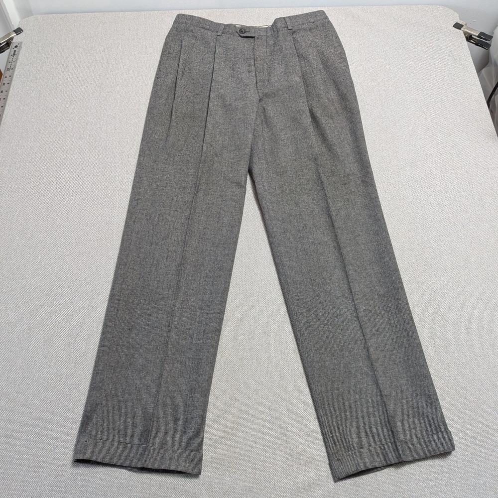 GALLERY BY HAGGAR Men's Grey 34x32 Pleated Wool Blend Dress Pants Trousers